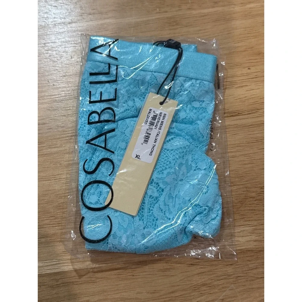 Cosabella Men's Italian Lace Thong Maldives Blue Luxury Stretch Lace Size S